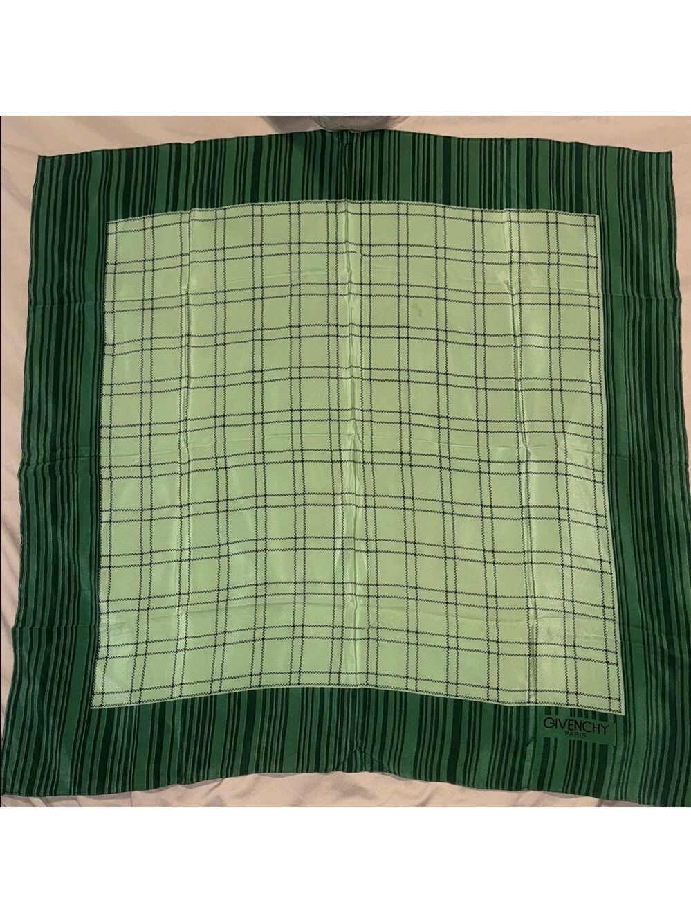 Givenchy Mint and Forest Green Checkered Scarf Silk #Givenchy 30/30